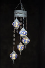 Hanglamp Halay - Turkse - Glas - Blauw - 5 Bollen