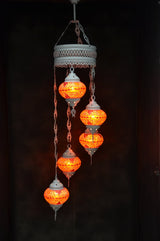 Hanglamp Halay - Turkse - Glas - Blauw - 5 Bollen