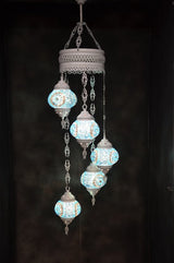 Hanglamp Halay - Turkse - Glas - Blauw - 5 Bollen