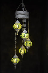 Hanglamp Halay - Turkse - Glas - Blauw - 5 Bollen
