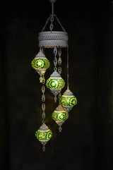 Hanglamp Halay - Turkse - Glas - Blauw - 5 Bollen