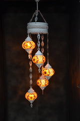 Hanglamp Halay - Turkse - Glas - Blauw - 5 Bollen