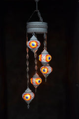 Hanglamp Halay - Turkse - Glas - Blauw - 5 Bollen