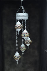 Hanglamp Halay - Turkse - Glas - Blauw - 5 Bollen