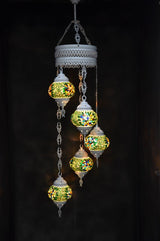 Hanglamp Halay - Turkse - Glas - Blauw - 5 Bollen