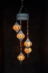 Hanglamp Halay - Turkse - Glas - Blauw - 5 Bollen