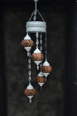 Hanglamp Halay - Turkse - Glas - Blauw - 5 Bollen