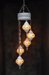 Hanglamp Halay - Turkse - Glas - Blauw - 5 Bollen