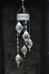Hanglamp Halay - Turkse - Glas - Blauw - 5 Bollen