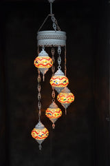 Hanglamp Halay - Turkse - Glas - Blauw - 5 Bollen