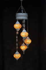 Hanglamp Halay - Turkse - Glas - Blauw - 5 Bollen