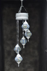 Hanglamp Halay - Turkse - Glas - Blauw - 5 Bollen