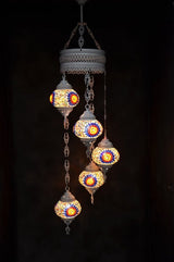 Hanglamp Halay - Turkse - Glas - Blauw - 5 Bollen