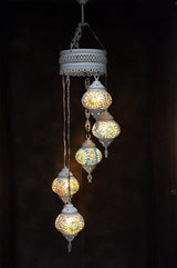 Hanglamp Halay - Turkse - Glas - Blauw - 5 Bollen