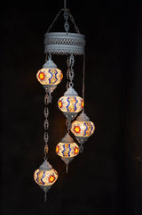 Hanglamp Halay - Turkse - Glas - Blauw - 5 Bollen