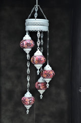 Hanglamp Halay - Turkse - Glas - Blauw - 5 Bollen