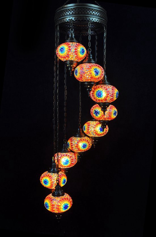 Hanglamp Merkloos - Turkse - Glas - Multicolour - 9 Bollen