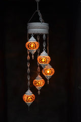 Hanglamp Halay - Turkse - Glas - Blauw - 5 Bollen