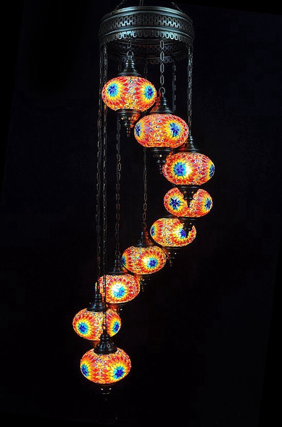 Hanglamp De Max - Turkse - Glas - Multicolour - 9 Bollen