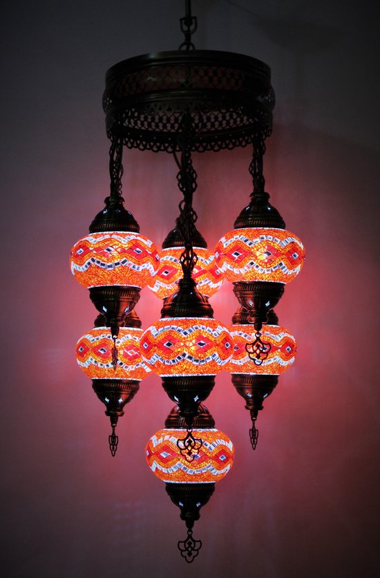 Hanglamp Merkloos - Turkse - Glas - Rood - 7 Bollen