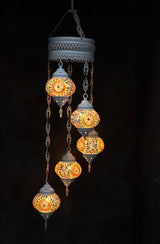 Hanglamp Halay - Turkse - Glas - Blauw - 5 Bollen