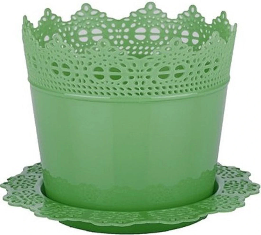 Serinova set van 4 bloempotjes met kanten effect - Bloempot Serinova - 14cm