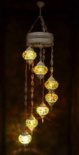 Hanglamp Halay - Oosterse - Glas - Wit - 7 Bollen