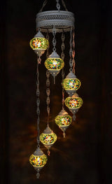 Hanglamp Halay - Oosterse - Glas - Wit - 7 Bollen