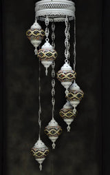 Hanglamp Halay - Oosterse - Glas - Wit - 7 Bollen