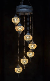 Hanglamp Halay - Oosterse - Glas - Wit - 7 Bollen