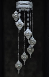 Hanglamp Halay - Oosterse - Glas - Wit - 7 Bollen