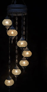 Hanglamp Halay - Oosterse - Glas - Wit - 7 Bollen