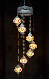 Hanglamp Halay - Oosterse - Glas - Wit - 7 Bollen