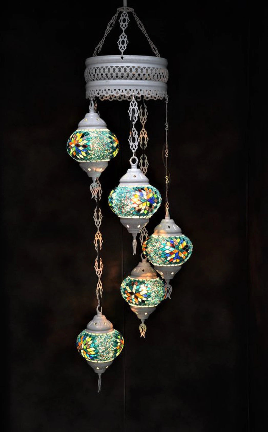 Hanglamp Halay - Turkse - Glas - Blauw - 5 Bollen