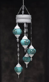 Hanglamp Halay - Turkse - Glas - Blauw - 5 Bollen