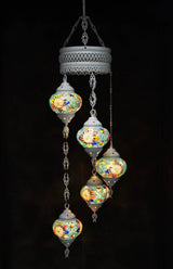 Hanglamp Halay - Turkse - Glas - Blauw - 5 Bollen