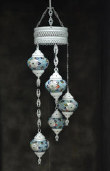 Hanglamp Halay - Turkse - Glas - Blauw - 5 Bollen
