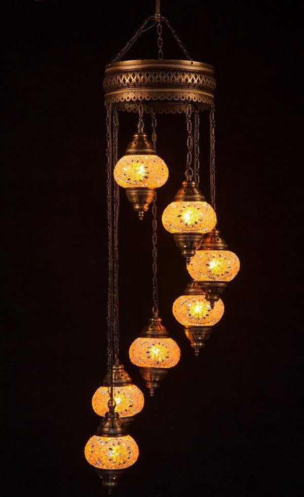 Hanglamp Halay - Turkse - Mozaïek - Oranje - 7 Bollen