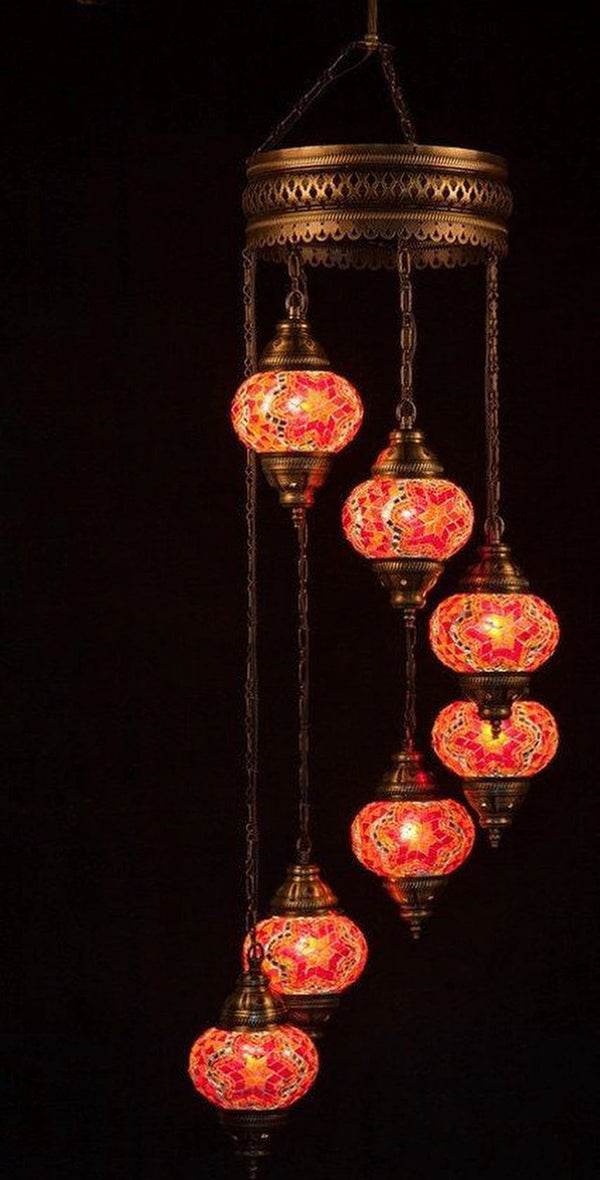 Hanglamp Merkloos - Turkse - Glas - Rood - 7 Bollen