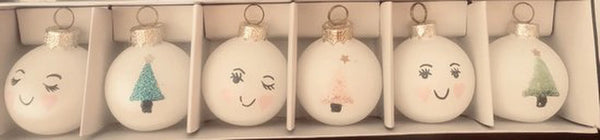 Kerstbal Christmas House - Set van 6 Stuks - Wit
